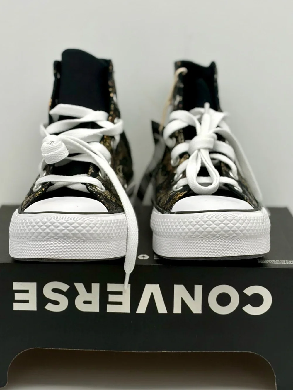 Converse Black High-Top All Star Sneakers with Gold Butterfly Print - Picture 3 of 11